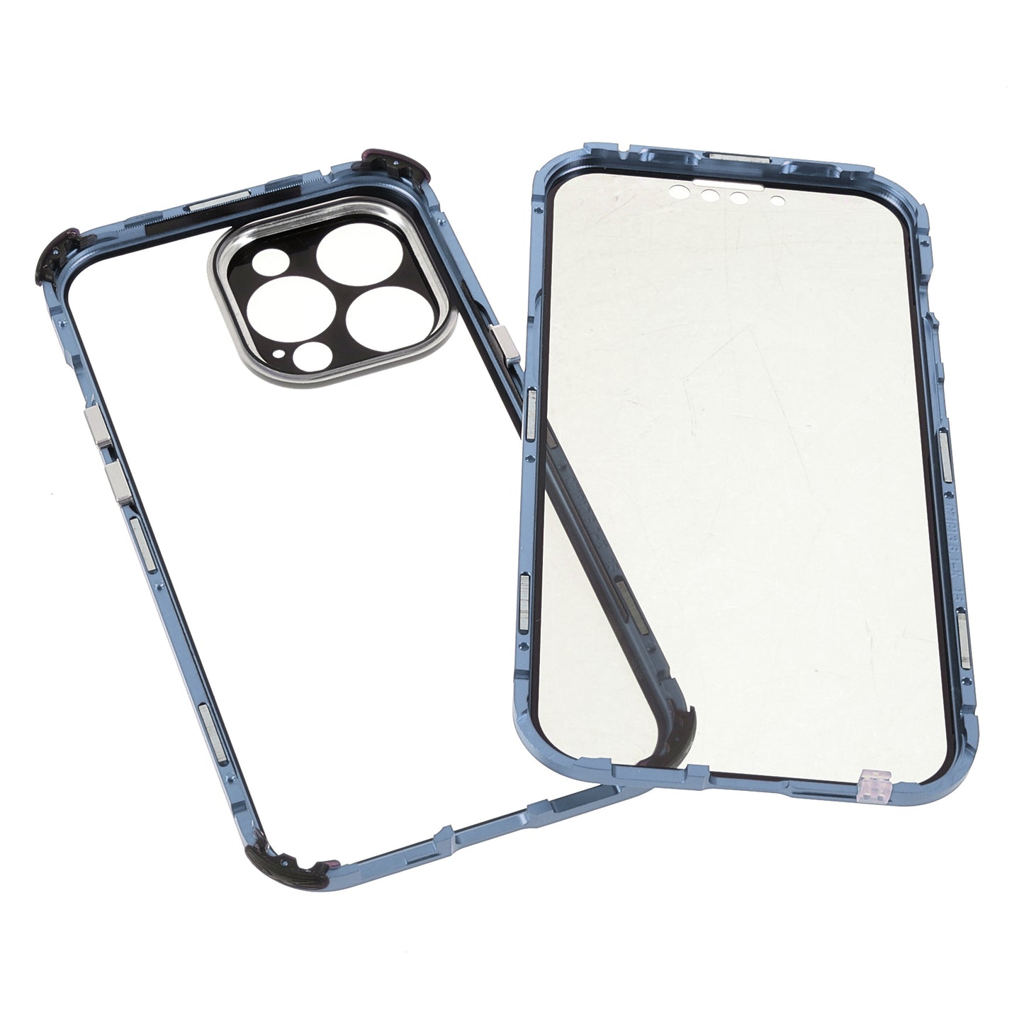 Shock-Absorbed Anti-Spy Double-Sided Tempered Glass + Lock Buckle Design Magnetic Metal Frame Phone Case for iPhone 13 Pro Max 6.7 inch