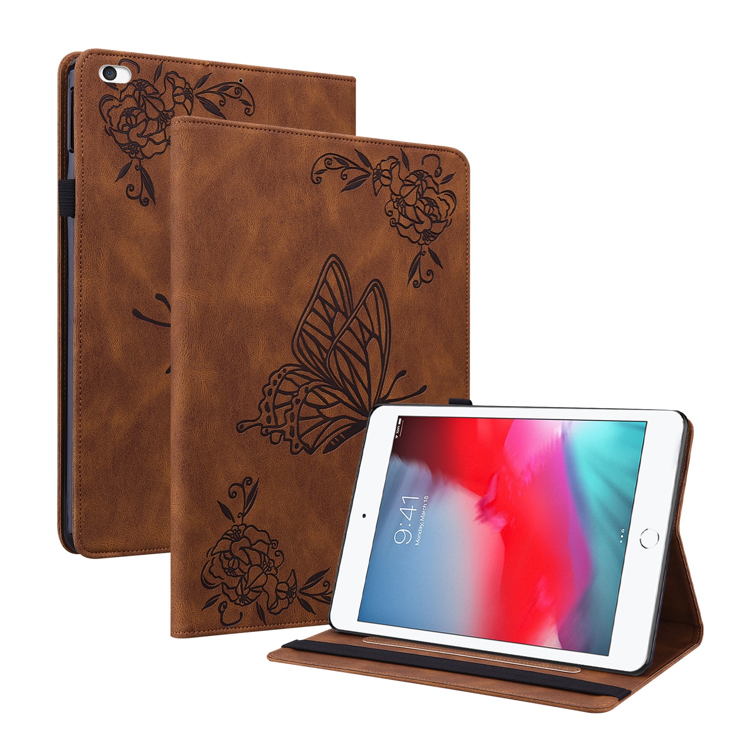 Shockproof Lightweight Tablet Cover Imprinted Butterfly Flower PU Leather Stand Cards Slot Case for iPad Mini / iPad Mini 2 / iPad mini 3 / iPad mini 4 / iPad mini (2019) 7.9 inch