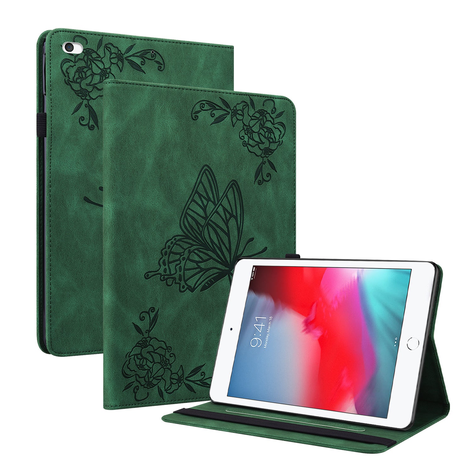 Shockproof Lightweight Tablet Cover Imprinted Butterfly Flower PU Leather Stand Cards Slot Case for iPad Mini / iPad Mini 2 / iPad mini 3 / iPad mini 4 / iPad mini (2019) 7.9 inch