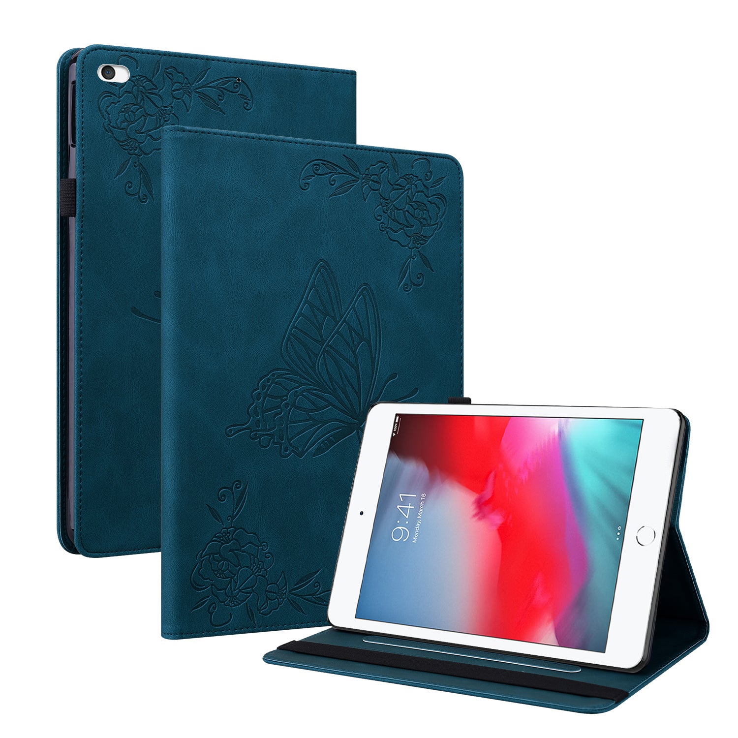 Shockproof Lightweight Tablet Cover Imprinted Butterfly Flower PU Leather Stand Cards Slot Case for iPad Mini / iPad Mini 2 / iPad mini 3 / iPad mini 4 / iPad mini (2019) 7.9 inch