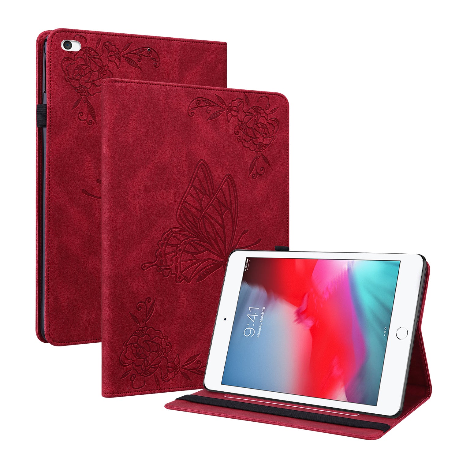 Shockproof Lightweight Tablet Cover Imprinted Butterfly Flower PU Leather Stand Cards Slot Case for iPad Mini / iPad Mini 2 / iPad mini 3 / iPad mini 4 / iPad mini (2019) 7.9 inch
