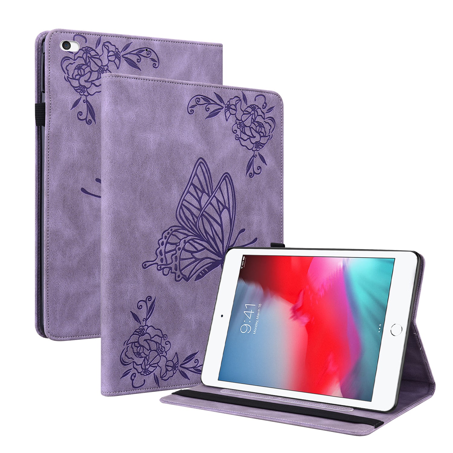 Shockproof Lightweight Tablet Cover Imprinted Butterfly Flower PU Leather Stand Cards Slot Case for iPad Mini / iPad Mini 2 / iPad mini 3 / iPad mini 4 / iPad mini (2019) 7.9 inch