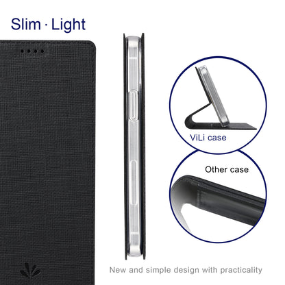 VILI DMX Series Cloth Texture Scratch-Resistant Leather Protector Stand Cover with Single Card Slot for iPhone 13 Pro Max 6.7 inch