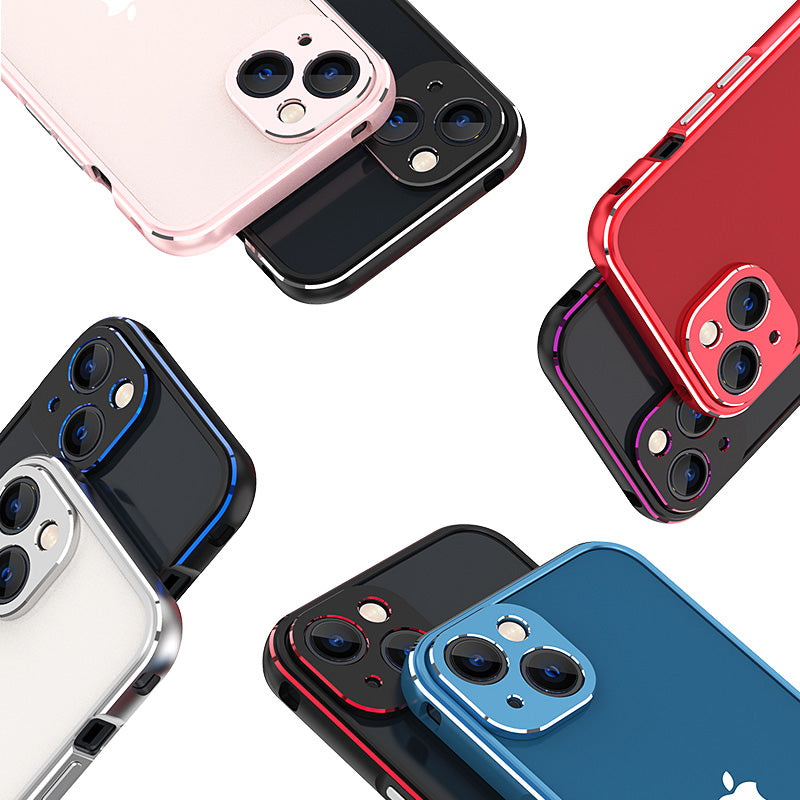 Contrast Color Protective Bumper Anti Drop and Shock Screwed Metal Frame Phone Case with Camera Lens Cover for iPhone 13 mini 5.4 inch