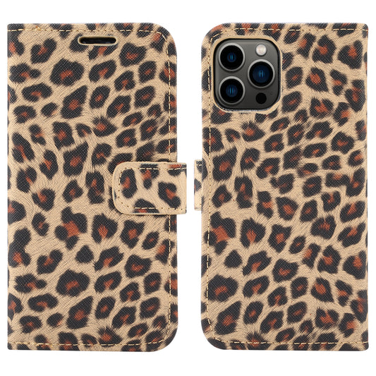 Leopard Texture Leather Phone Case Stand Cover with Wallet Design for iPhone 13 Pro 6.1 inch