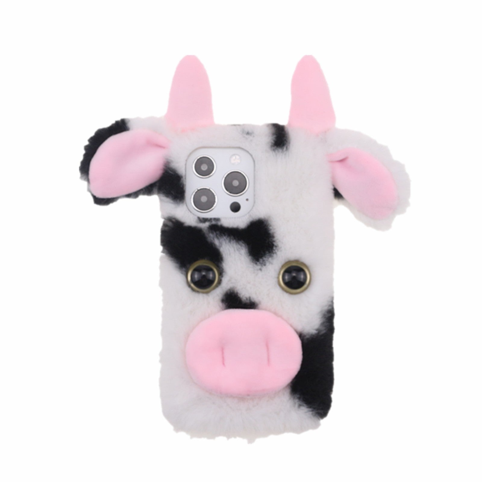 Cute 3D Funny Cartoon Milk Cow Handmade Fluffy Furry Plush Soft Flexible TPU Case for iPhone 13 Pro Max 6.7 inch