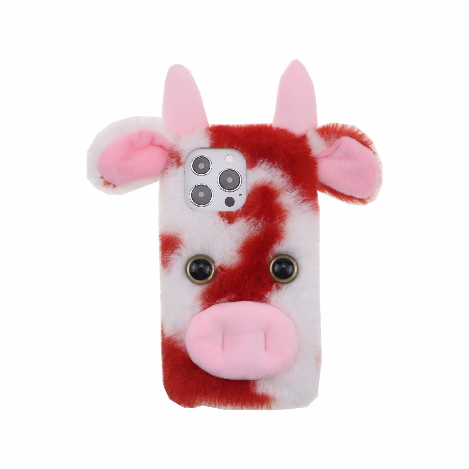 Cute 3D Funny Cartoon Milk Cow Handmade Fluffy Furry Plush Soft Flexible TPU Case for iPhone 13 Pro Max 6.7 inch