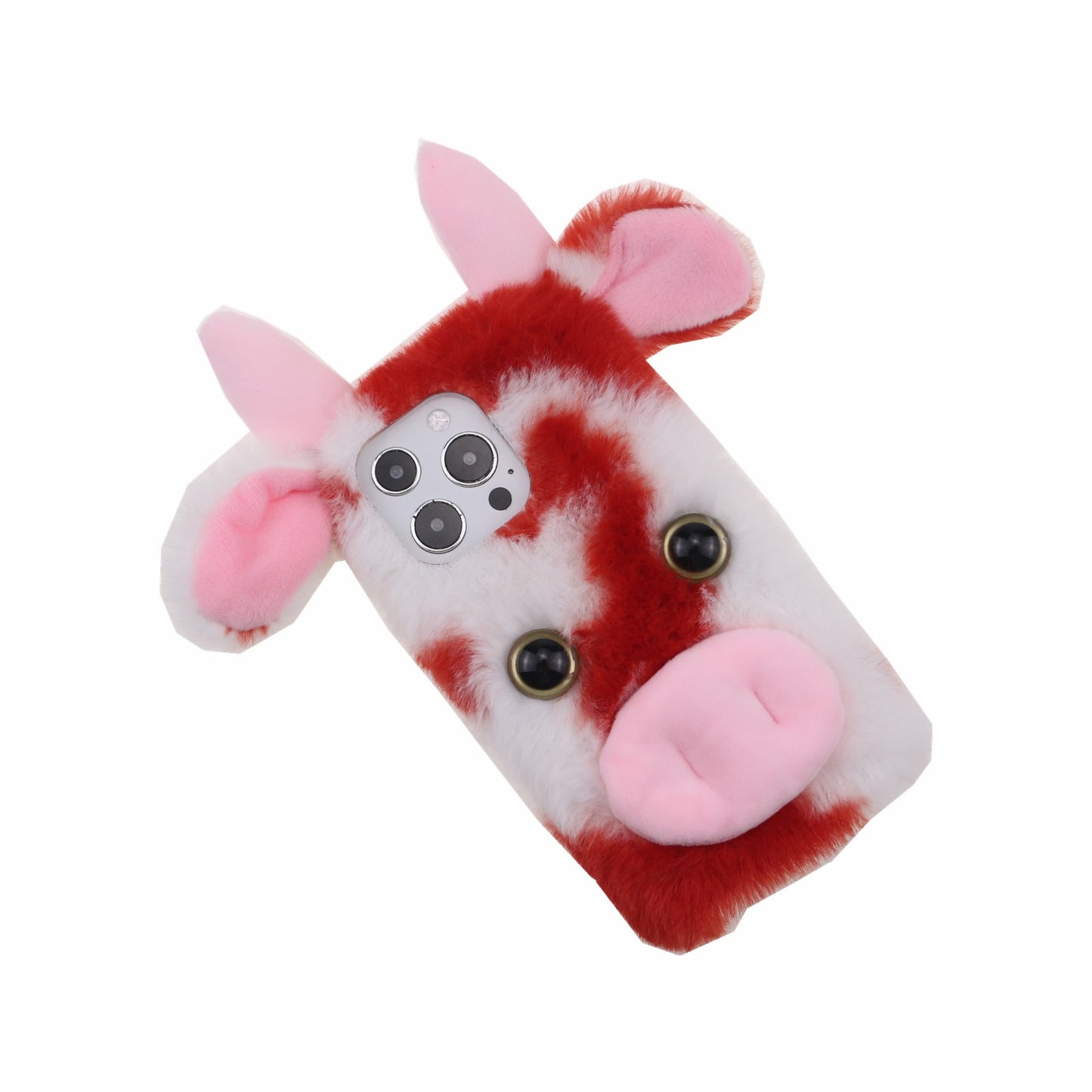 Cute 3D Funny Cartoon Milk Cow Handmade Fluffy Furry Plush Soft Flexible TPU Case for iPhone 13 Pro Max 6.7 inch