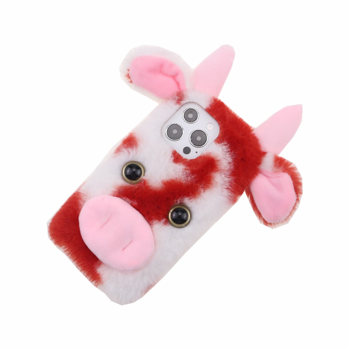 Cute 3D Funny Cartoon Milk Cow Handmade Fluffy Furry Plush Soft Flexible TPU Case for iPhone 13 Pro Max 6.7 inch