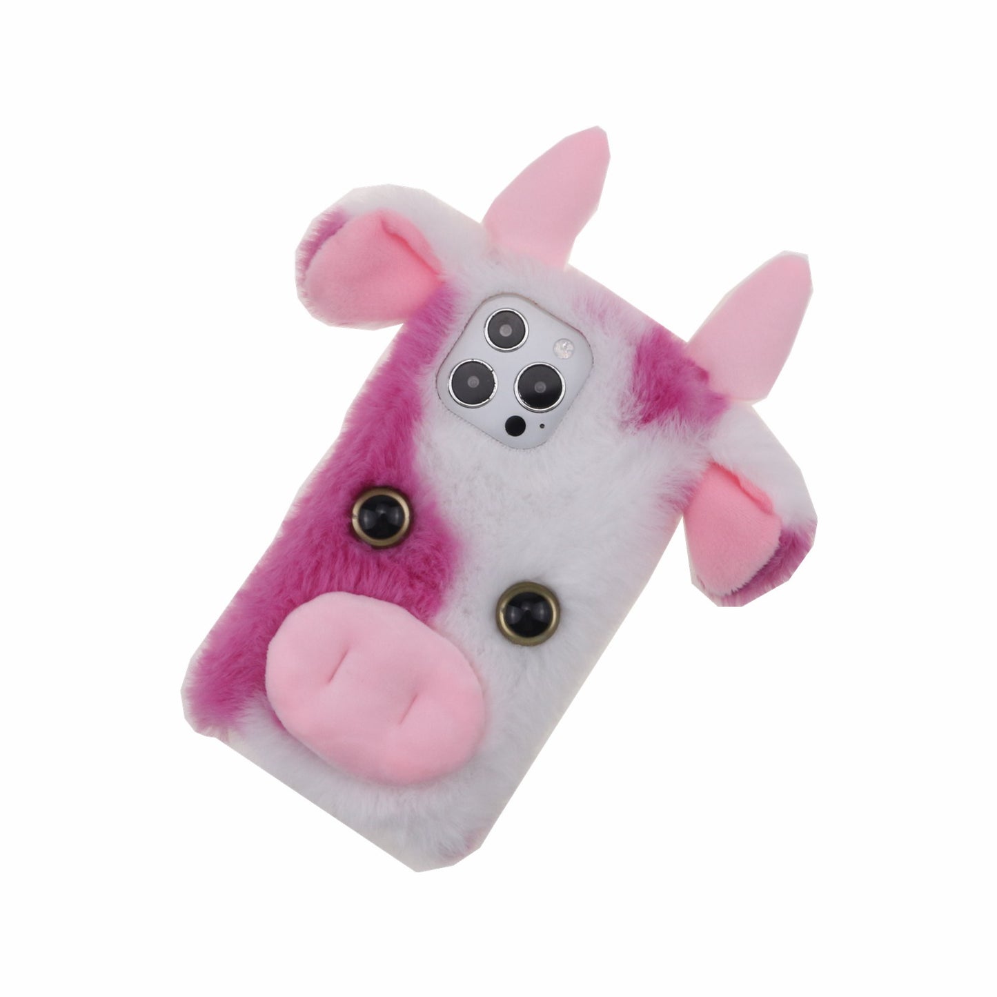 Cute 3D Funny Cartoon Milk Cow Handmade Fluffy Furry Plush Soft Flexible TPU Case for iPhone 13 Pro Max 6.7 inch
