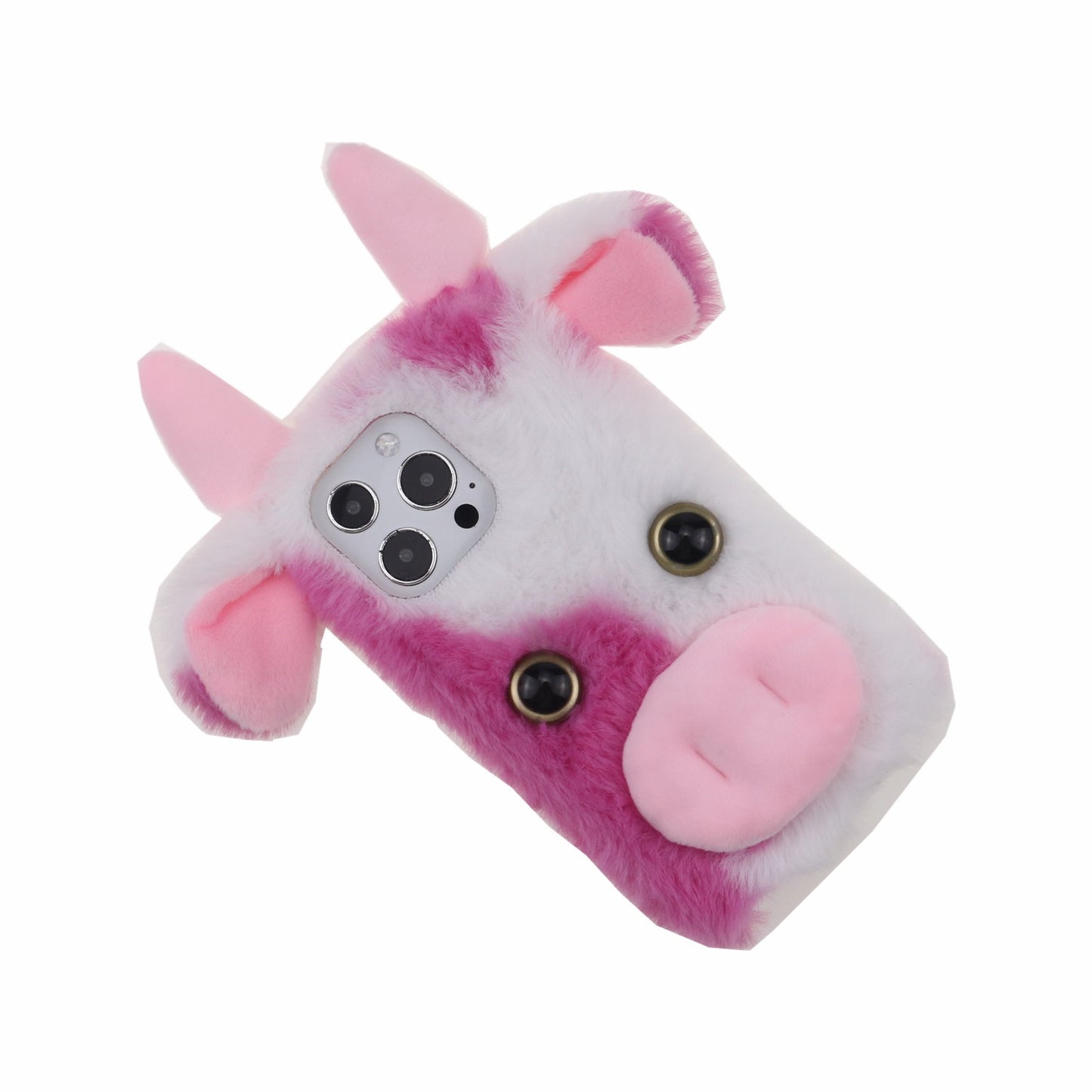 Cute 3D Funny Cartoon Milk Cow Handmade Fluffy Furry Plush Soft Flexible TPU Case for iPhone 13 Pro Max 6.7 inch