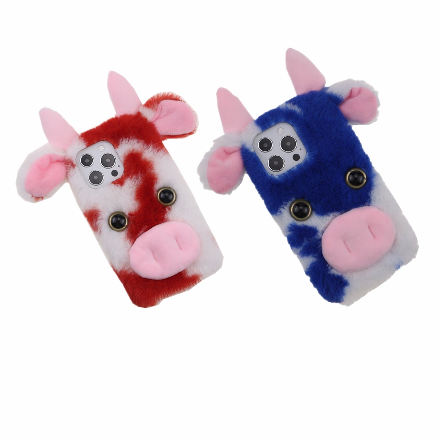 Cute 3D Funny Cartoon Milk Cow Handmade Fluffy Furry Plush Soft Flexible TPU Case for iPhone 13 Pro Max 6.7 inch