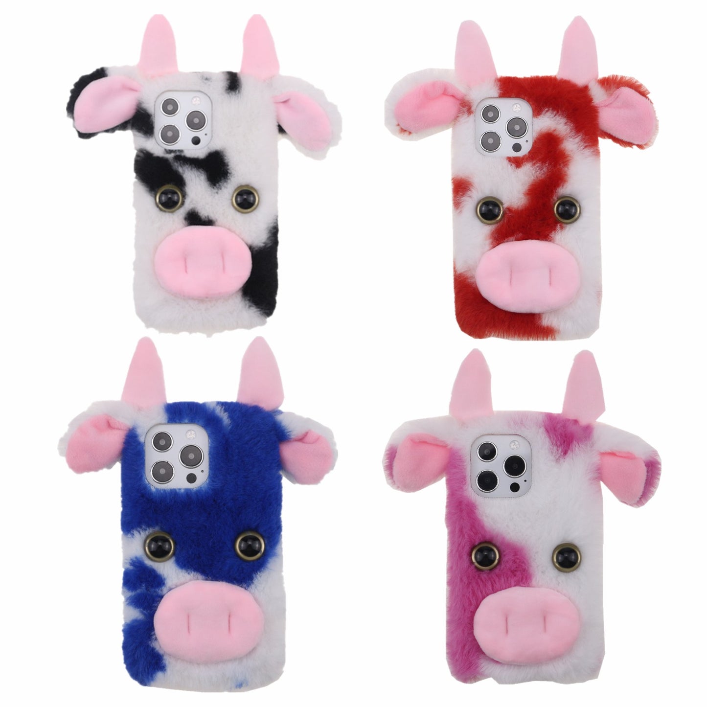 Cute 3D Funny Cartoon Milk Cow Handmade Fluffy Furry Plush Soft Flexible TPU Case for iPhone 13 Pro Max 6.7 inch