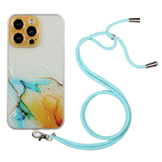 Multi-Color Embossing Marble Pattern Printing Design Anti-Collision Flexible TPU Case with Adjustable Long Lanyard for iPhone 13 Pro Max 6.7 inch