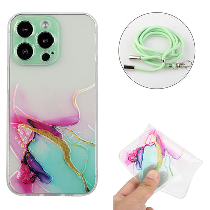 Multi-Color Embossing Marble Pattern Printing Design Anti-Collision Flexible TPU Case with Adjustable Long Lanyard for iPhone 13 Pro Max 6.7 inch