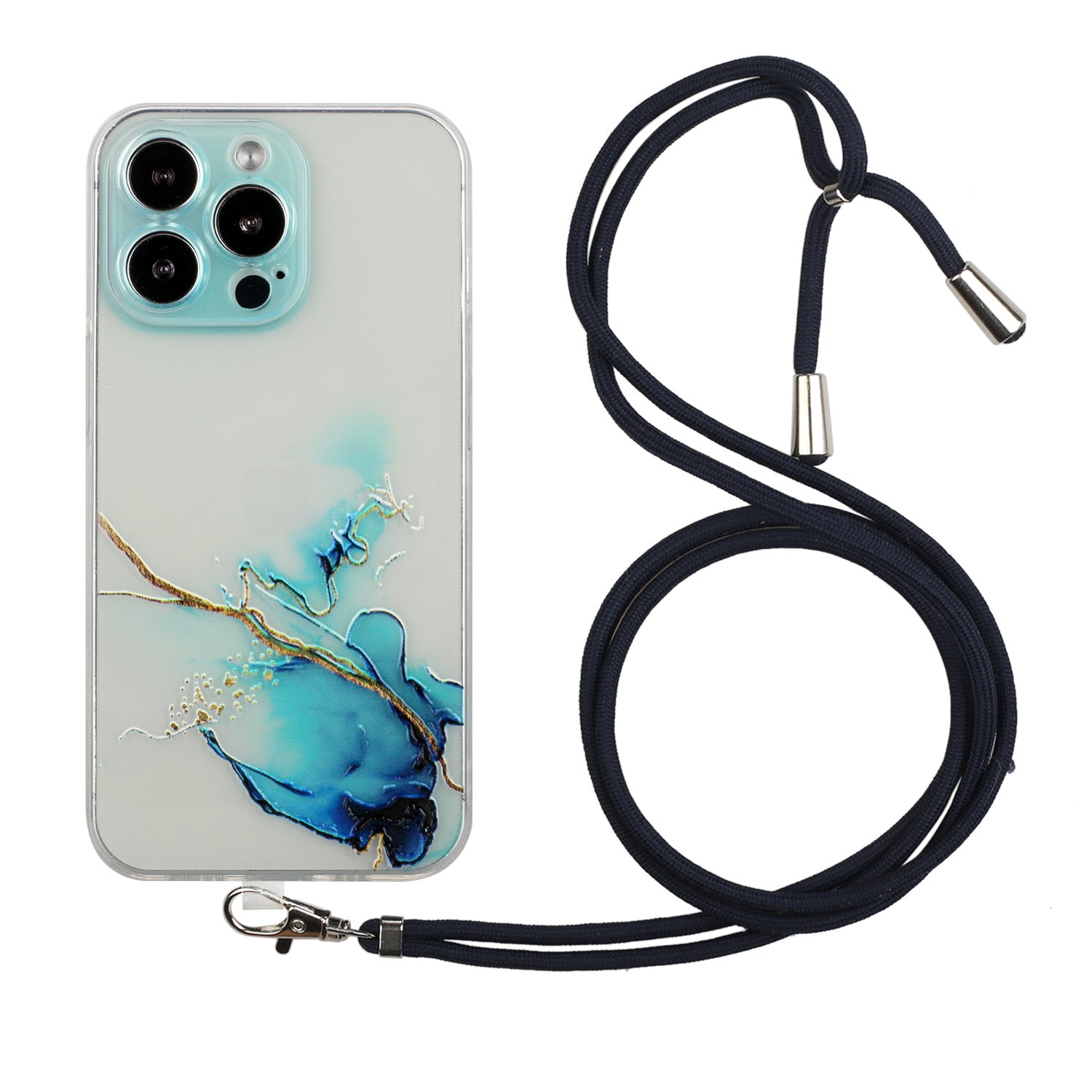 Multi-Color Embossing Marble Pattern Printing Design Anti-Collision Flexible TPU Case with Adjustable Long Lanyard for iPhone 13 Pro Max 6.7 inch