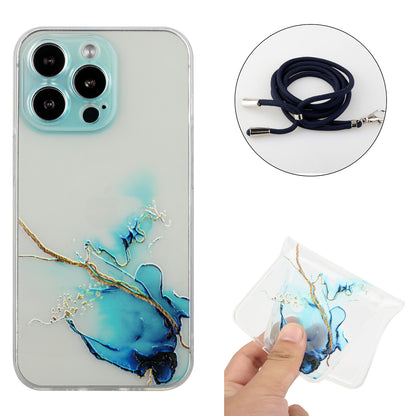 Multi-Color Embossing Marble Pattern Printing Design Anti-Collision Flexible TPU Case with Adjustable Long Lanyard for iPhone 13 Pro Max 6.7 inch