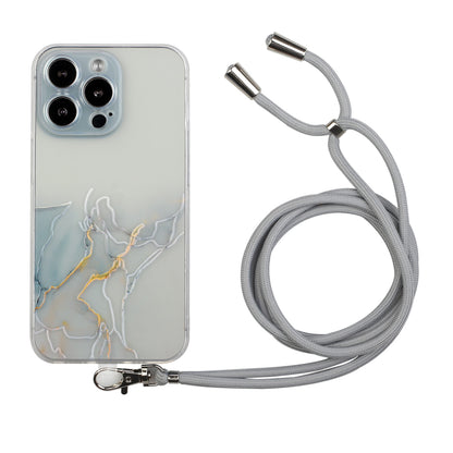 Multi-Color Embossing Marble Pattern Printing Design Anti-Collision Flexible TPU Case with Adjustable Long Lanyard for iPhone 13 Pro Max 6.7 inch