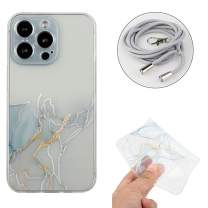 Multi-Color Embossing Marble Pattern Printing Design Anti-Collision Flexible TPU Case with Adjustable Long Lanyard for iPhone 13 Pro Max 6.7 inch