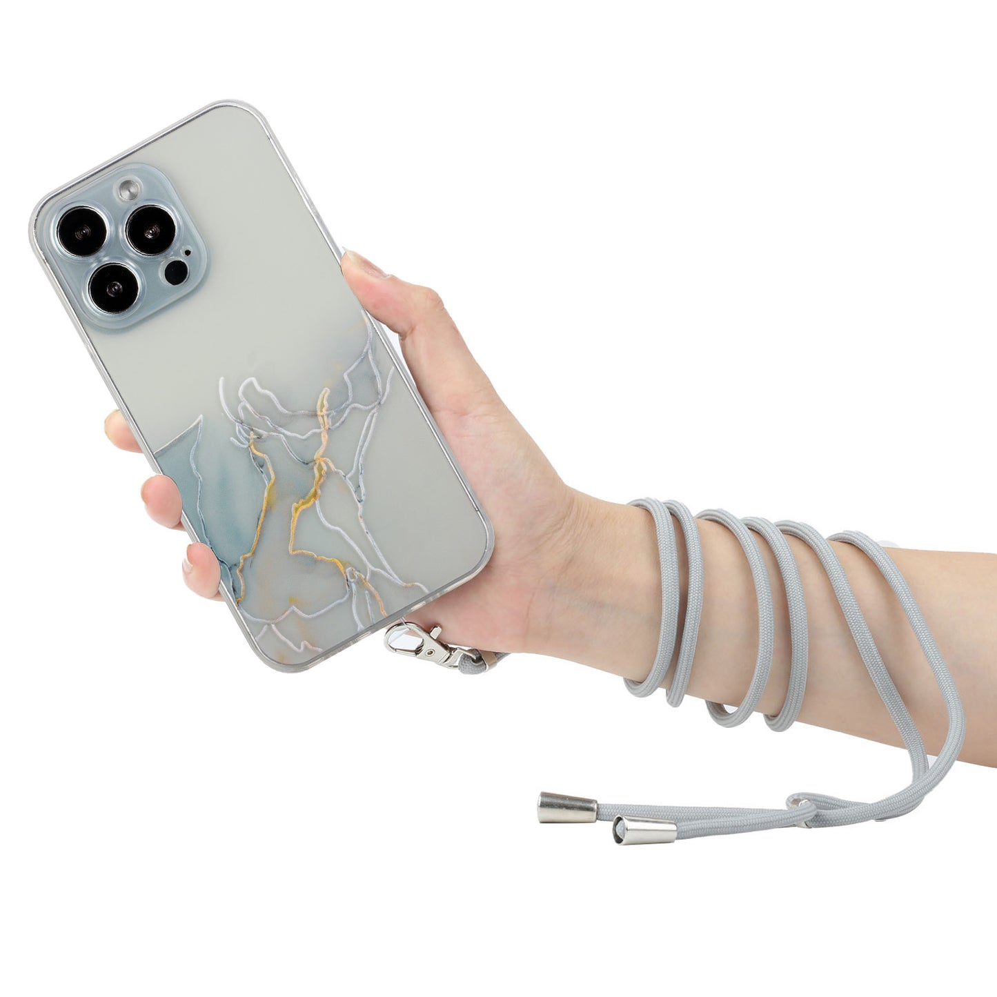 Multi-Color Embossing Marble Pattern Printing Design Anti-Collision Flexible TPU Case with Adjustable Long Lanyard for iPhone 13 Pro Max 6.7 inch