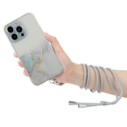 Multi-Color Embossing Marble Pattern Printing Design Anti-Collision Flexible TPU Case with Adjustable Long Lanyard for iPhone 13 Pro Max 6.7 inch
