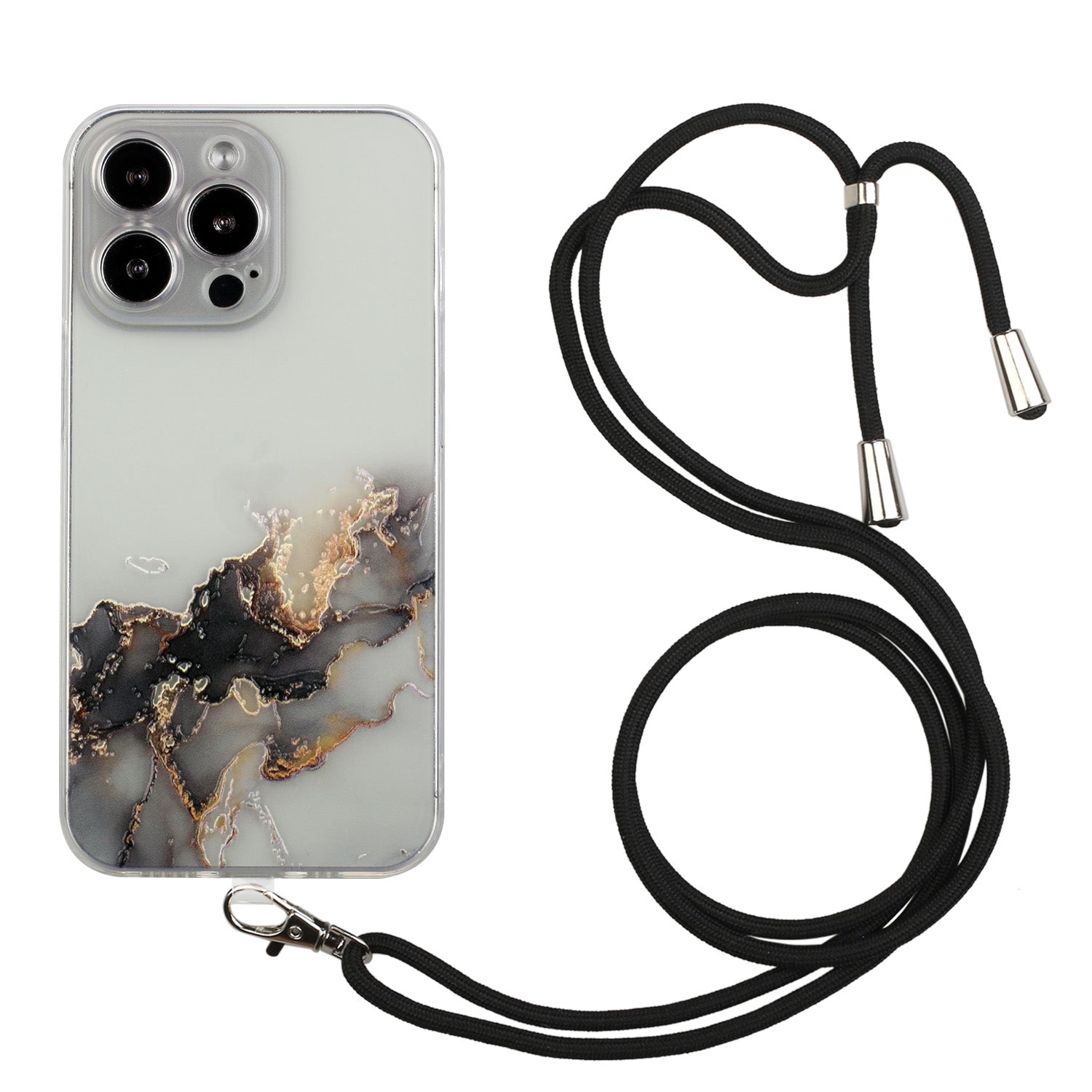 Multi-Color Embossing Marble Pattern Printing Design Anti-Collision Flexible TPU Case with Adjustable Long Lanyard for iPhone 13 Pro Max 6.7 inch