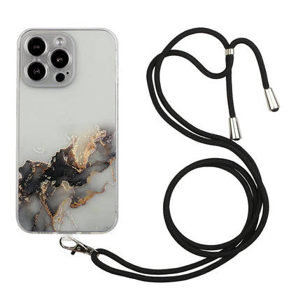 Multi-Color Embossing Marble Pattern Printing Design Anti-Collision Flexible TPU Case with Adjustable Long Lanyard for iPhone 13 Pro Max 6.7 inch