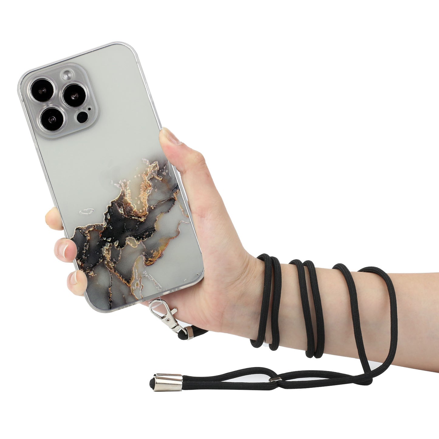 Multi-Color Embossing Marble Pattern Printing Design Anti-Collision Flexible TPU Case with Adjustable Long Lanyard for iPhone 13 Pro Max 6.7 inch