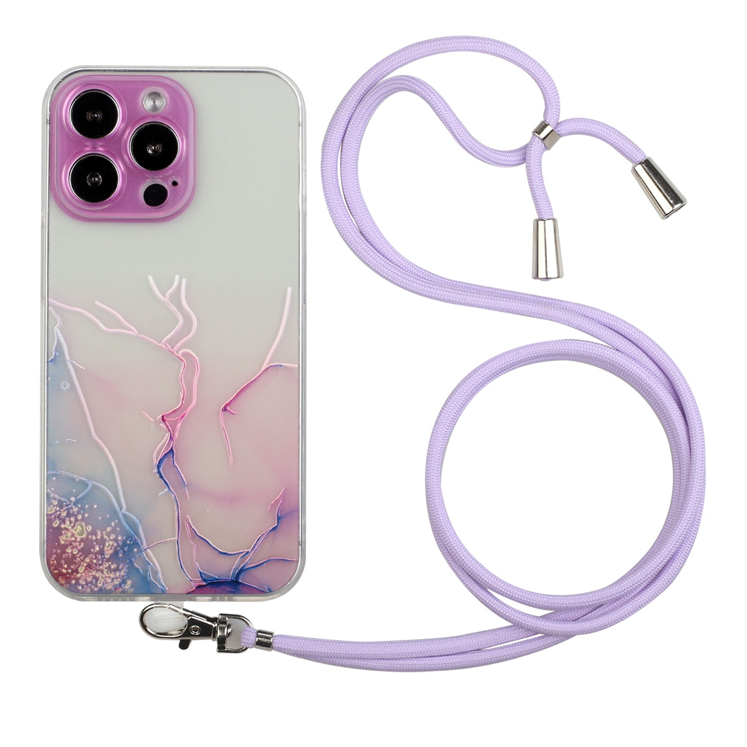 Multi-Color Embossing Marble Pattern Printing Design Anti-Collision Flexible TPU Case with Adjustable Long Lanyard for iPhone 13 Pro Max 6.7 inch