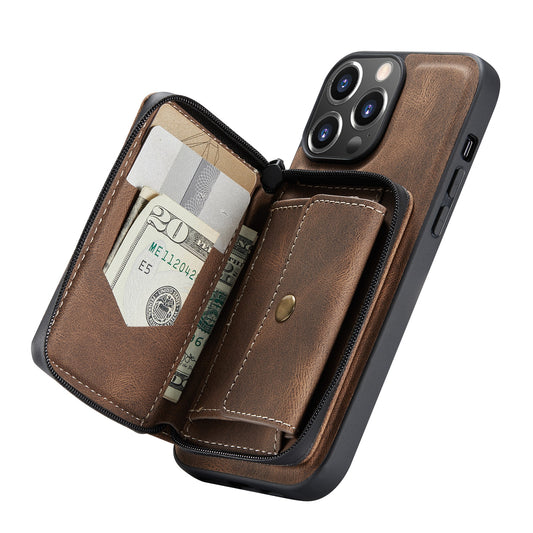 JEEHOOD Well-protected Anti-fall Magnetic Detachable 2-in-1 Hybrid Case with Zippered Wallet Kickstand for iPhone 13 Pro 6.1 inch