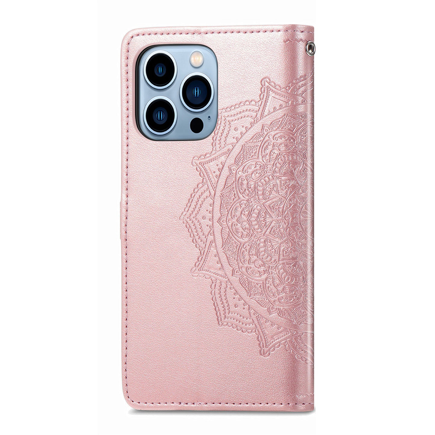 Mandala Flower Embossment PU Leather Stand Wallet Phone Flip Case Shell for iPhone 13 Pro Max 6.7 inch