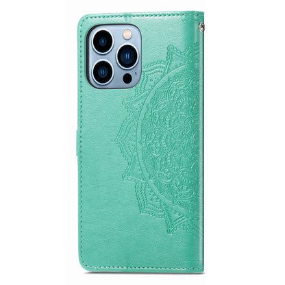 Mandala Flower Embossment PU Leather Stand Wallet Phone Flip Case Shell for iPhone 13 Pro Max 6.7 inch