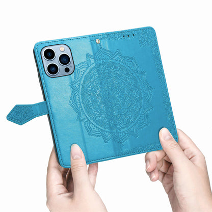 Mandala Flower Embossment PU Leather Stand Wallet Phone Flip Case Shell for iPhone 13 Pro Max 6.7 inch