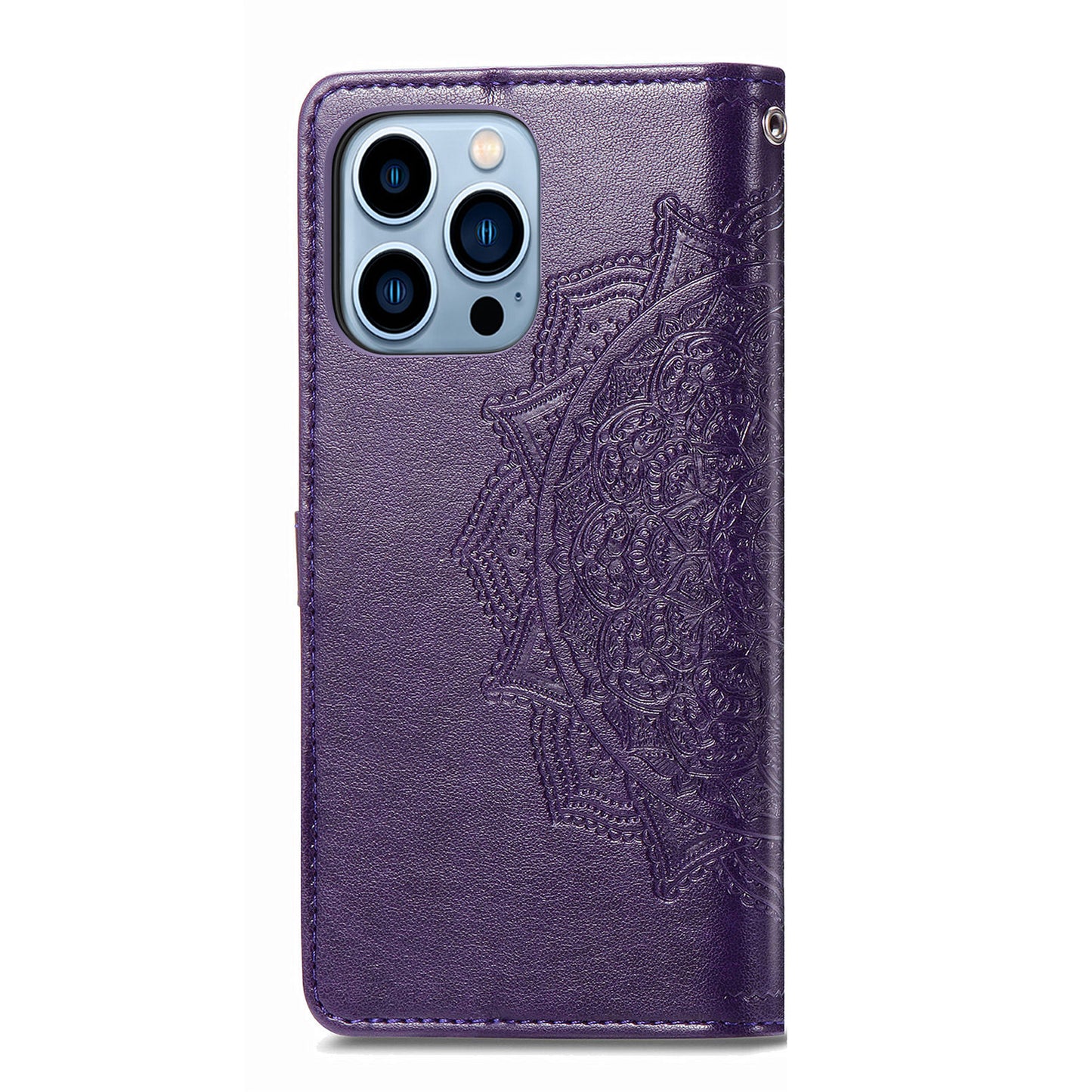 Mandala Flower Embossment PU Leather Stand Wallet Phone Flip Case Shell for iPhone 13 Pro Max 6.7 inch