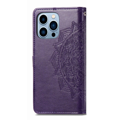 Mandala Flower Embossment PU Leather Stand Wallet Phone Flip Case Shell for iPhone 13 Pro Max 6.7 inch
