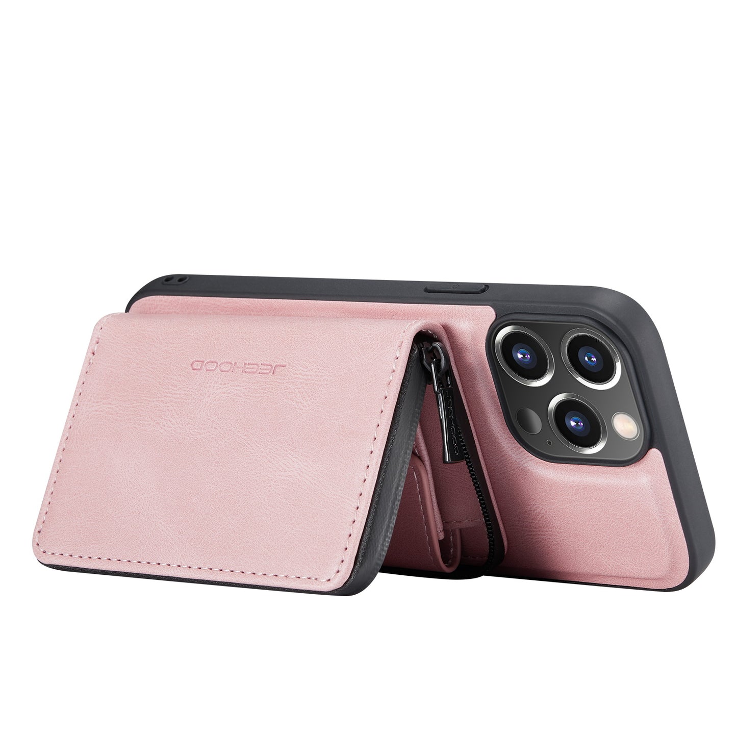 JEEHOOD Stylish Well-protected Shockproof Magnetic Detachable 2-in-1 Hybrid Case with Zippered Wallet Kickstand for iPhone 13 Pro Max 6.7 inch