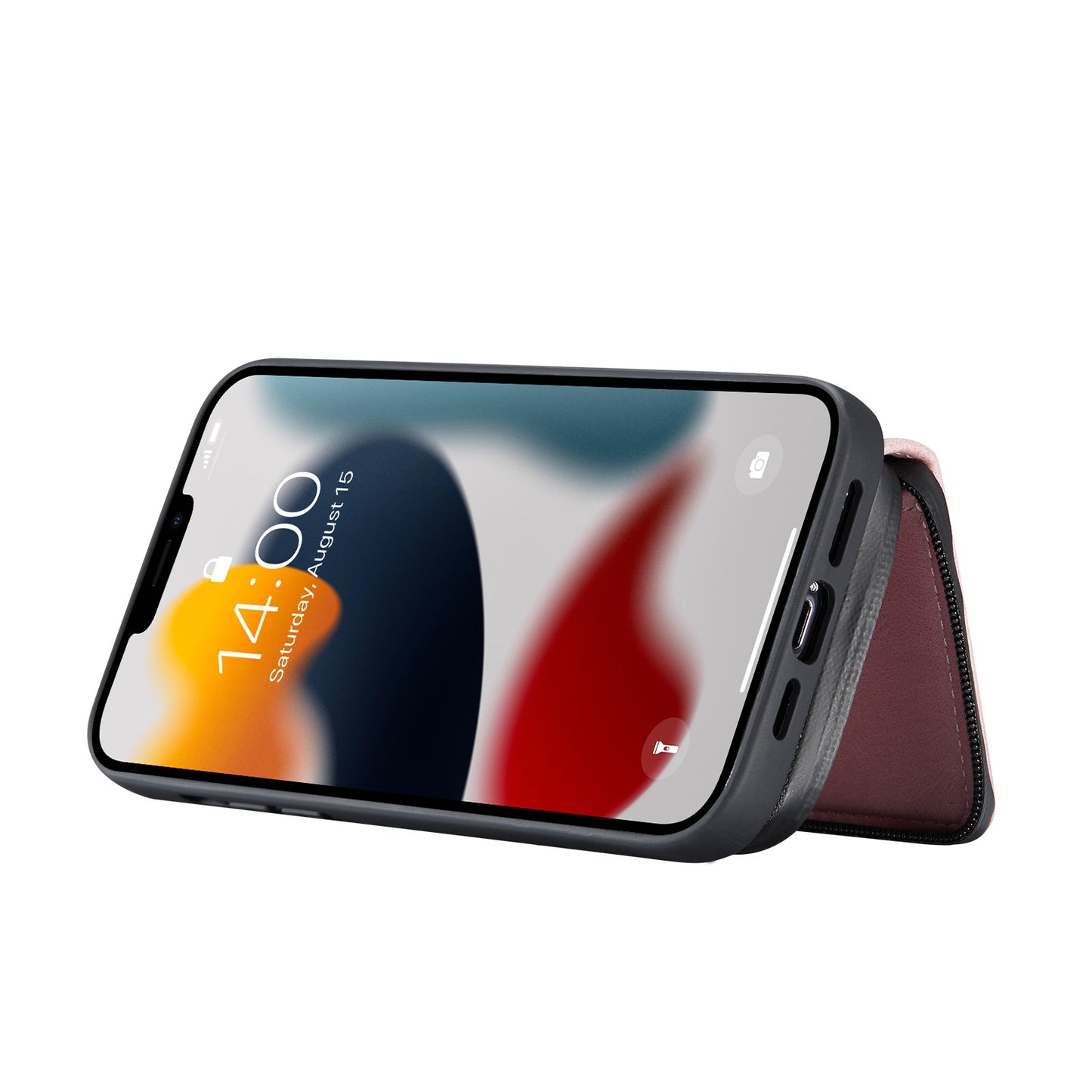 JEEHOOD Stylish Well-protected Shockproof Magnetic Detachable 2-in-1 Hybrid Case with Zippered Wallet Kickstand for iPhone 13 Pro Max 6.7 inch