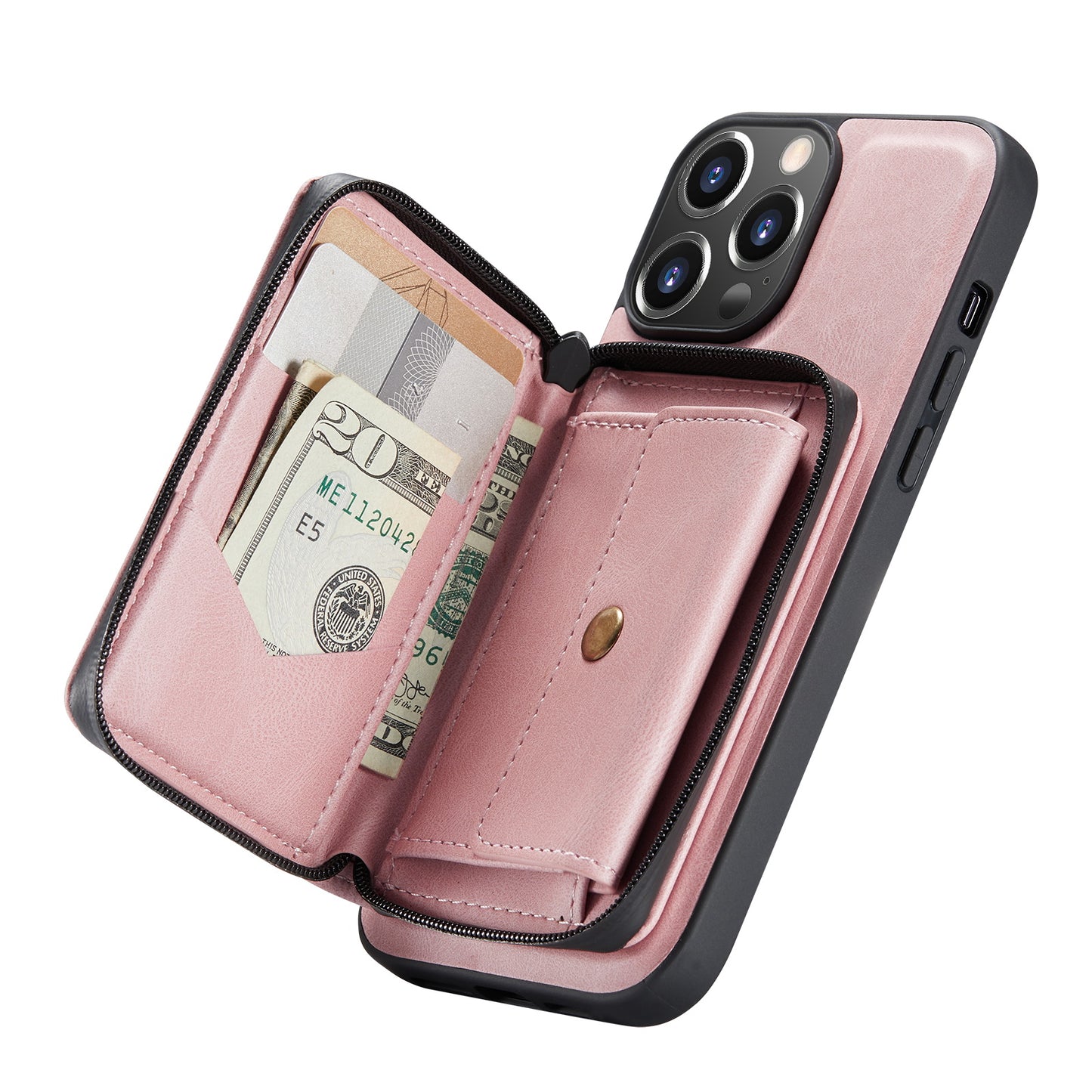 JEEHOOD Stylish Well-protected Shockproof Magnetic Detachable 2-in-1 Hybrid Case with Zippered Wallet Kickstand for iPhone 13 Pro Max 6.7 inch