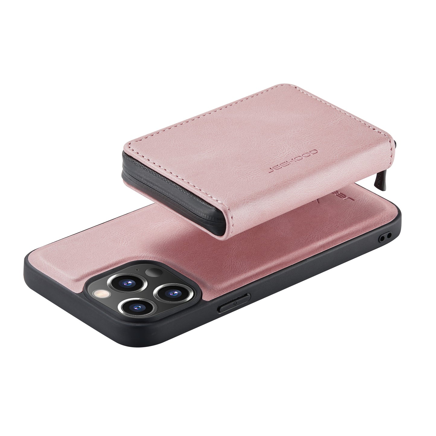 JEEHOOD Stylish Well-protected Shockproof Magnetic Detachable 2-in-1 Hybrid Case with Zippered Wallet Kickstand for iPhone 13 Pro Max 6.7 inch