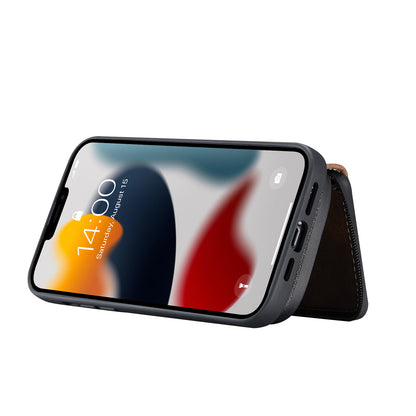 JEEHOOD Stylish Well-protected Shockproof Magnetic Detachable 2-in-1 Hybrid Case with Zippered Wallet Kickstand for iPhone 13 Pro Max 6.7 inch