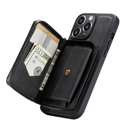 JEEHOOD Stylish Well-protected Shockproof Magnetic Detachable 2-in-1 Hybrid Case with Zippered Wallet Kickstand for iPhone 13 Pro Max 6.7 inch