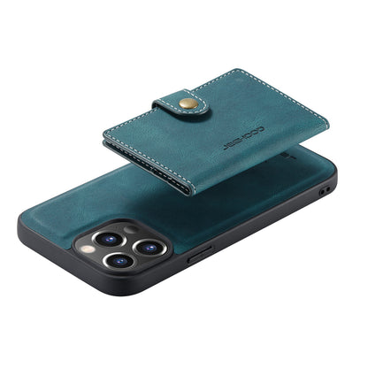 JEEHOOD Anti-drop Magnetic Clasp Kickstand Wallet Design Detachable 2-in-1 Leather Coated TPU Phone Case for iPhone 13 Pro Max 6.7 inch
