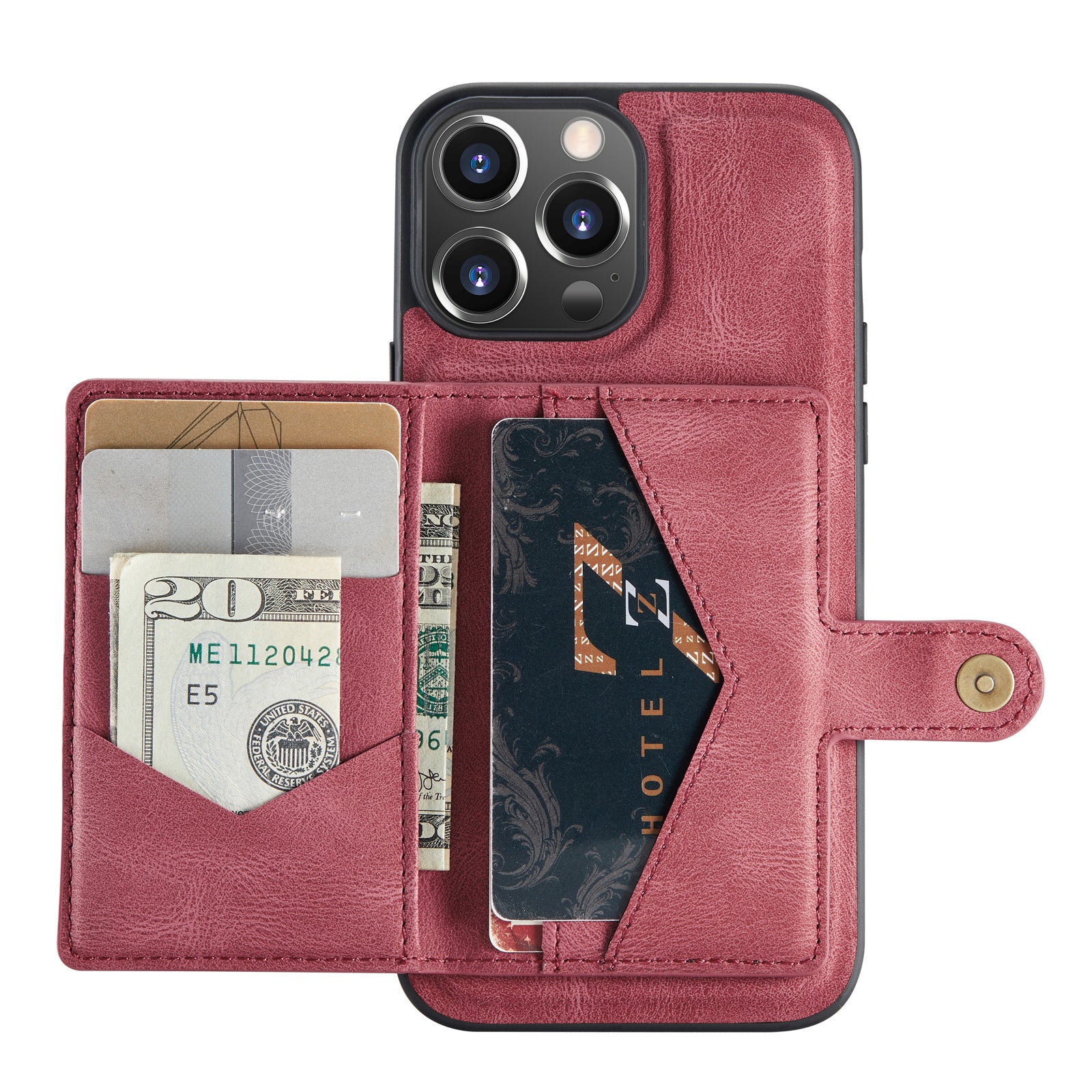 JEEHOOD Anti-drop Magnetic Clasp Kickstand Wallet Design Detachable 2-in-1 Leather Coated TPU Phone Case for iPhone 13 Pro Max 6.7 inch