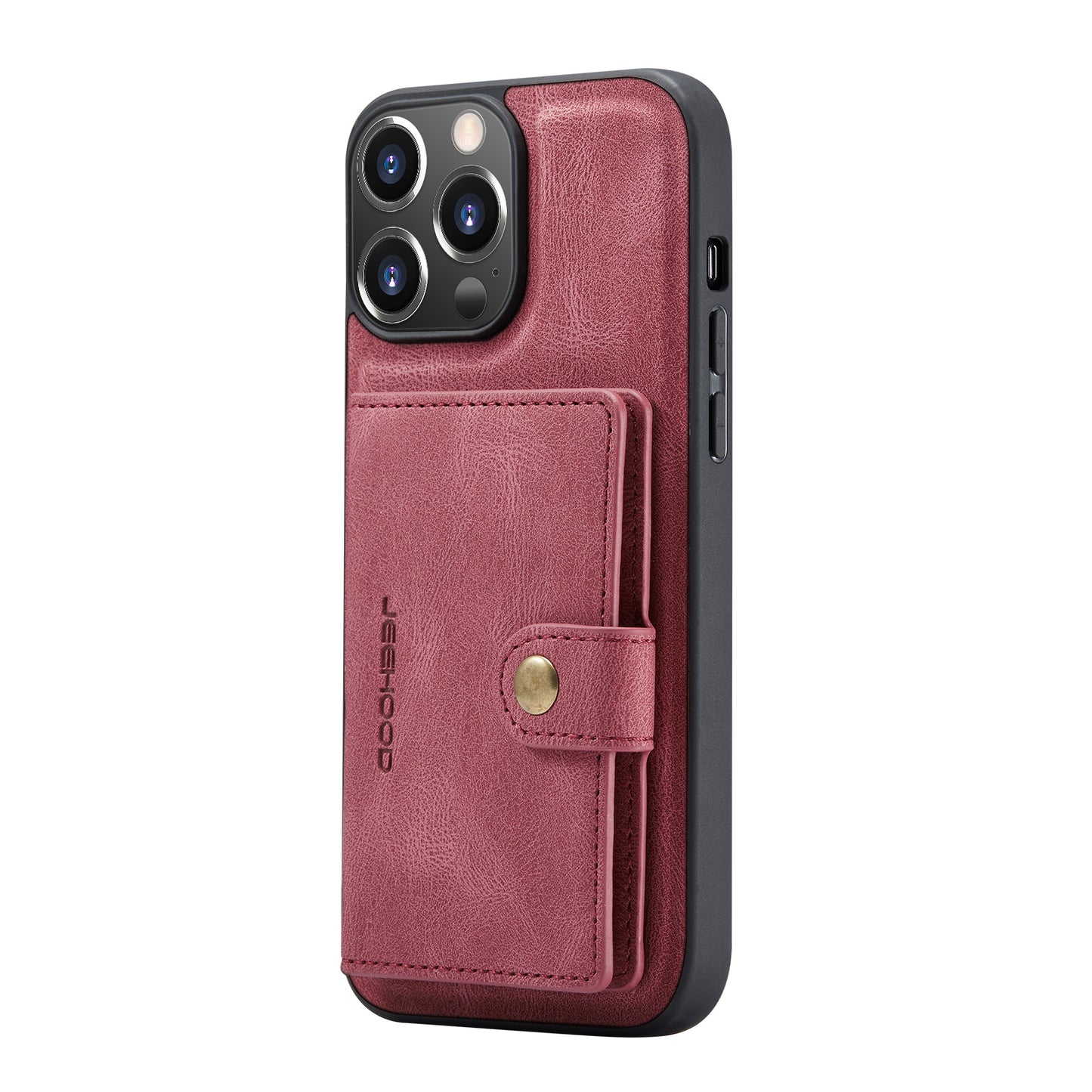 JEEHOOD Anti-drop Magnetic Clasp Kickstand Wallet Design Detachable 2-in-1 Leather Coated TPU Phone Case for iPhone 13 Pro Max 6.7 inch