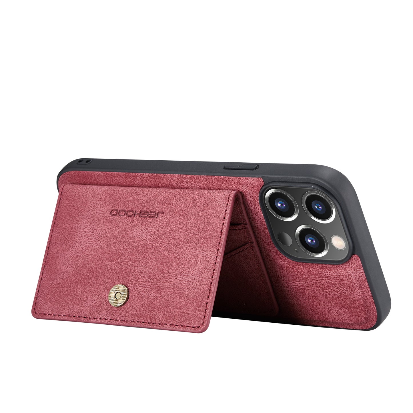 JEEHOOD Anti-drop Magnetic Clasp Kickstand Wallet Design Detachable 2-in-1 Leather Coated TPU Phone Case for iPhone 13 Pro Max 6.7 inch