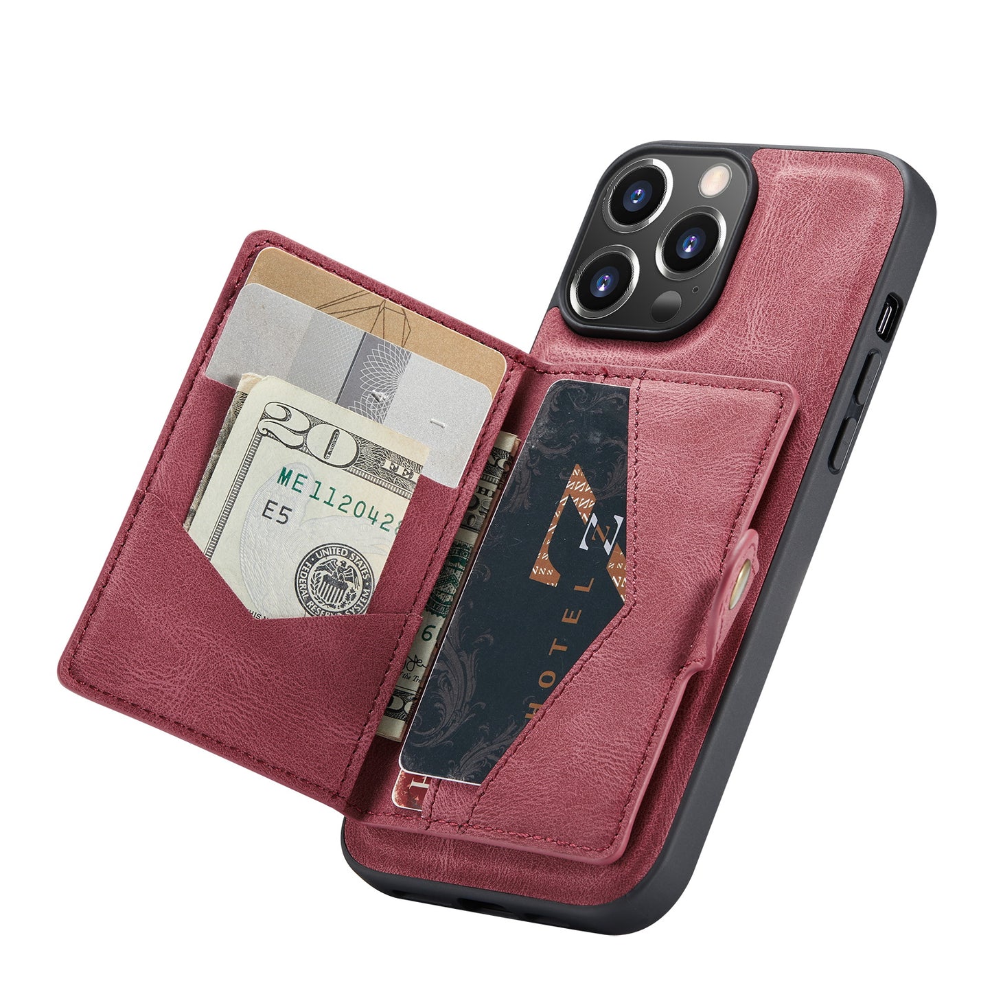 JEEHOOD Anti-drop Magnetic Clasp Kickstand Wallet Design Detachable 2-in-1 Leather Coated TPU Phone Case for iPhone 13 Pro Max 6.7 inch