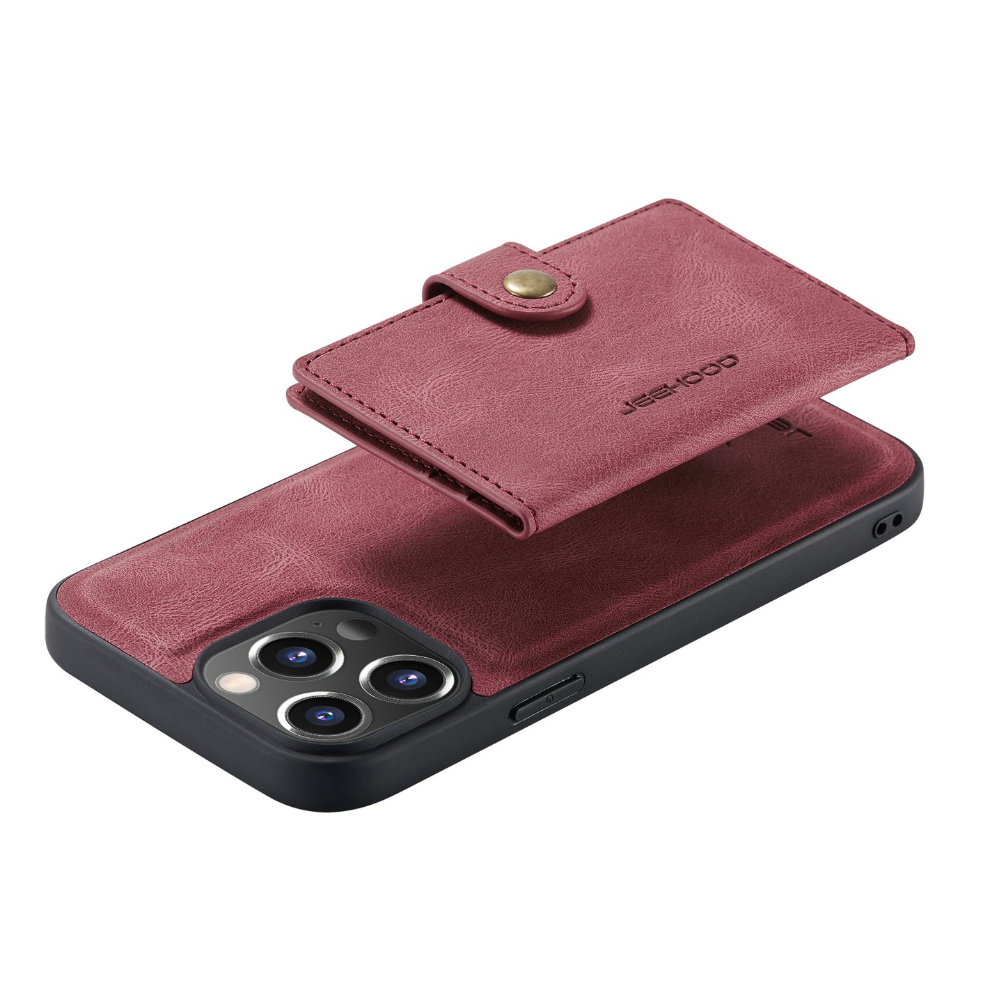 JEEHOOD Anti-drop Magnetic Clasp Kickstand Wallet Design Detachable 2-in-1 Leather Coated TPU Phone Case for iPhone 13 Pro Max 6.7 inch