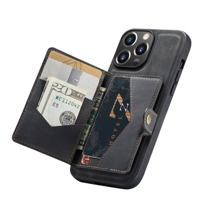 JEEHOOD Anti-drop Magnetic Clasp Kickstand Wallet Design Detachable 2-in-1 Leather Coated TPU Phone Case for iPhone 13 Pro Max 6.7 inch