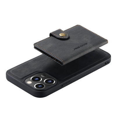 JEEHOOD Anti-drop Magnetic Clasp Kickstand Wallet Design Detachable 2-in-1 Leather Coated TPU Phone Case for iPhone 13 Pro Max 6.7 inch