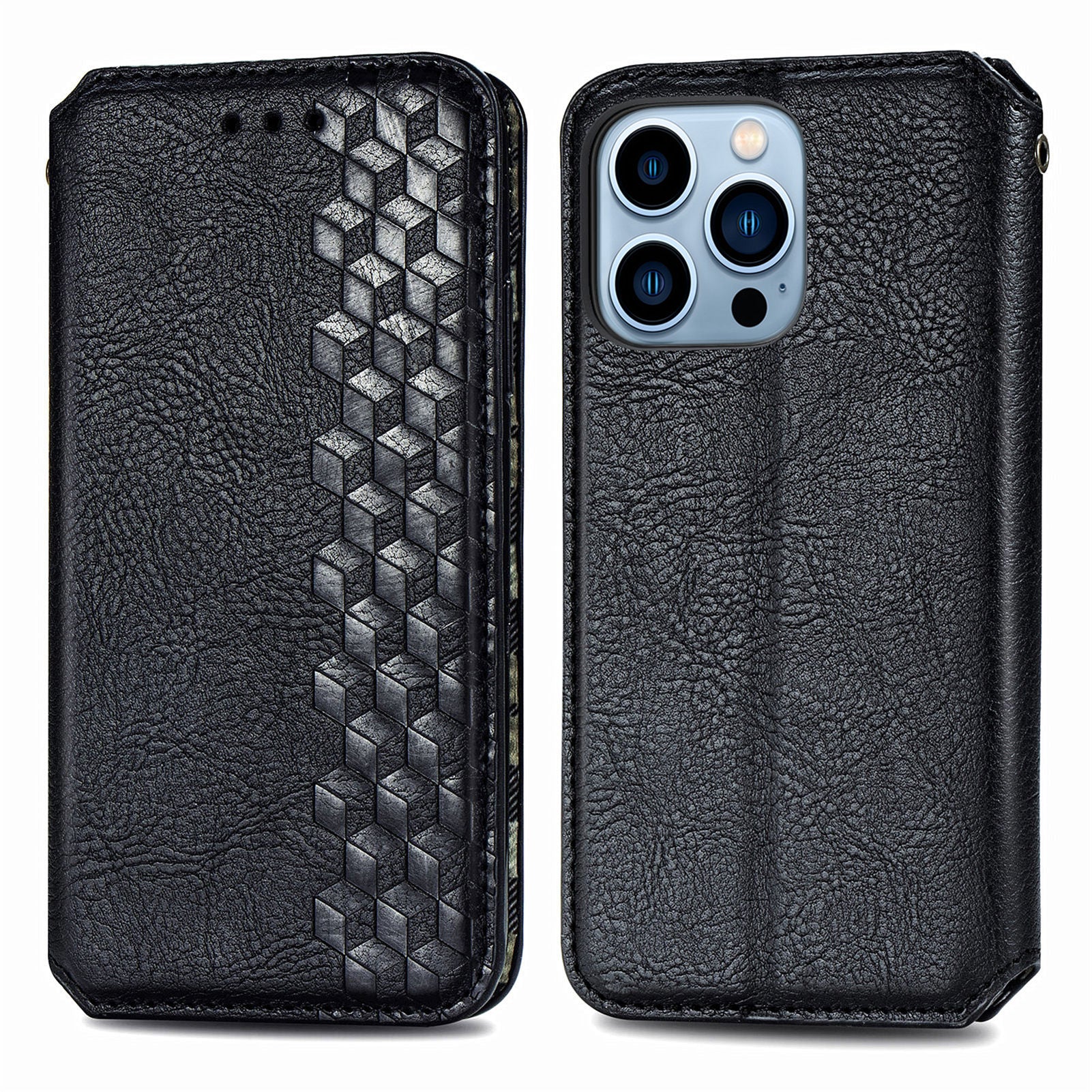 Imprinting Rhombus Auto-absorbed Leather Phone Case Wallet Stand Shell for iPhone 13 Pro Max 6.7 inch